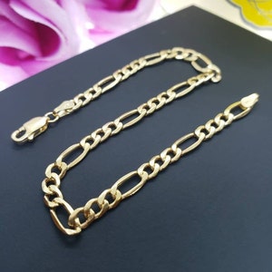 4.00 MM 14K Real Gold Italian Figaro Chain Link Bracelet Men&#39;s Women&#39;s 7&quot; 7.5&quot; 8&quot; 8.5&quot; 9&quot;