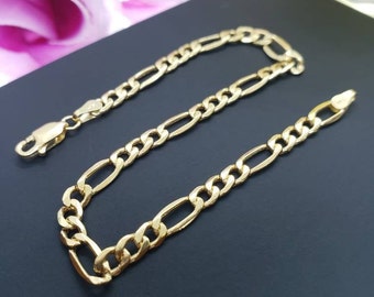 4.00 MM 14K Real Gold Italian Figaro Chain Link Bracelet Men's Women's 7" 7.5" 8" 8.5" 9"