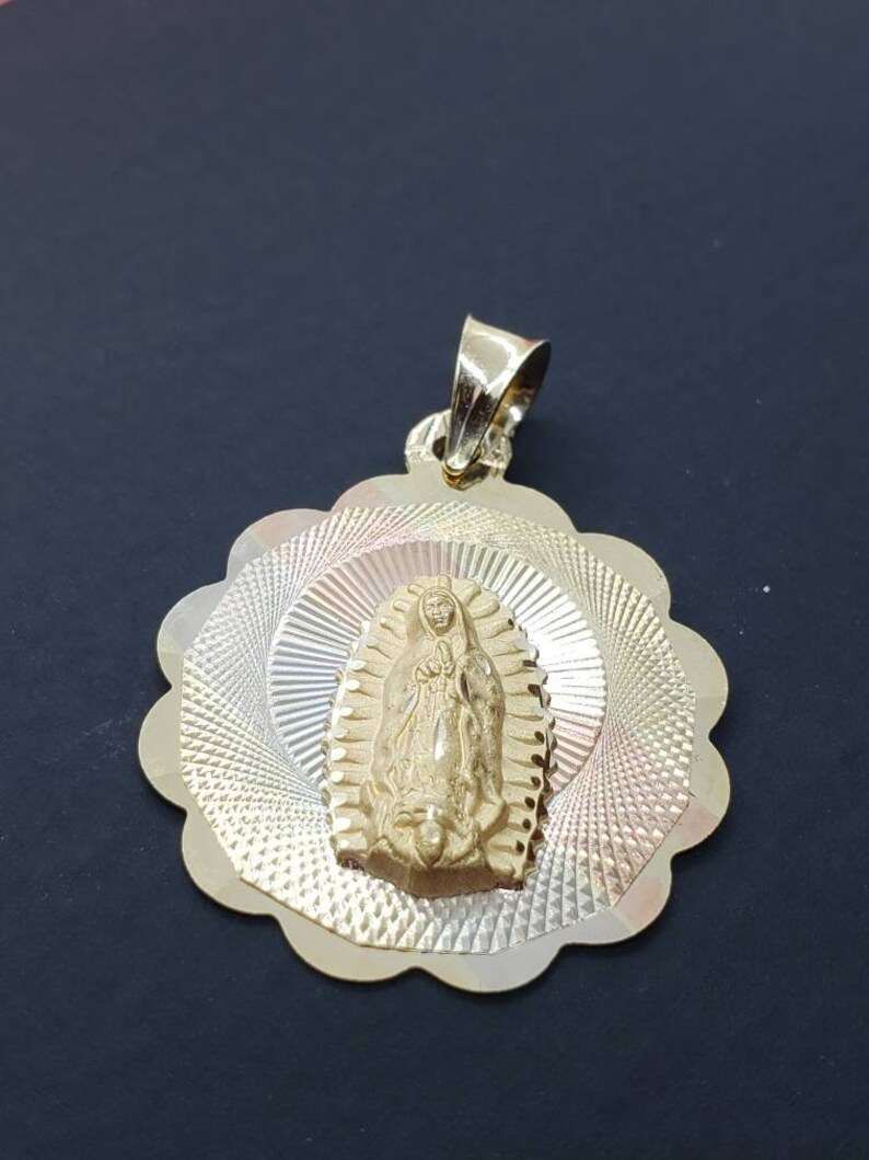 14K Solid Gold Diamond Cut Guadalupe 3D Pendant Charm