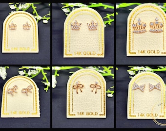 Korean Crown Ribbon 14K Real Yellow Gold  • Baby Secure Screw Backs • Cute Small  Earrings • Kids Girl Gift Birthday Earrings 1 pair.