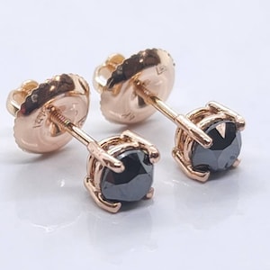14K Solid ROSE Gold Earring Birthstone Colors Screw Backing Earring with 4 Prong Setting Men&#39;s Women&#39;s