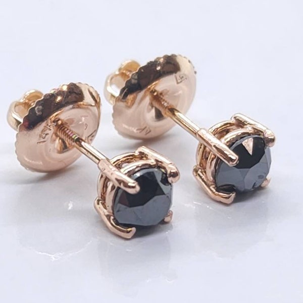 14K Solid ROSE Gold Earring Birthstone Colors Screw Backing Earring with 4 Prong Setting Men's Women's