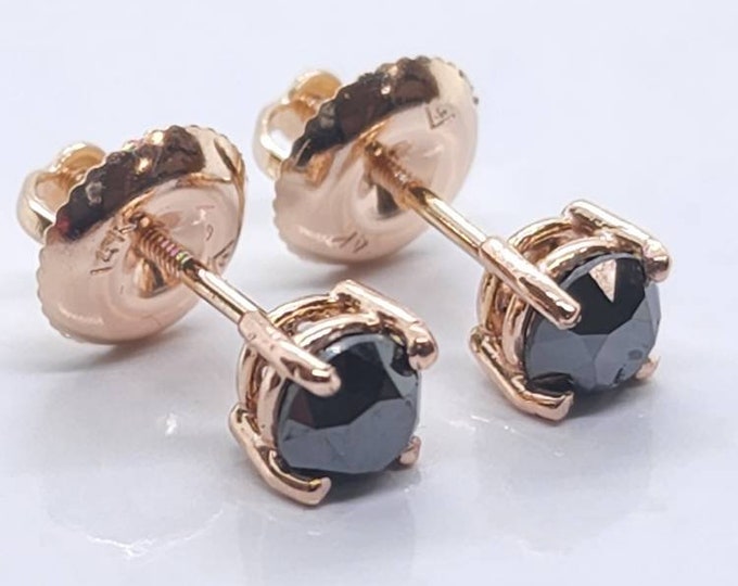 14K Solid ROSE Gold Earring Birthstone Colors Screw Backing Earring with 4 Prong Setting Men's Women's