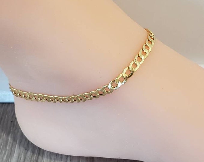 Anklet 4.50 MM Real 10K Yellow Gold Italian Curb Chain Link Anklet 10" Inches