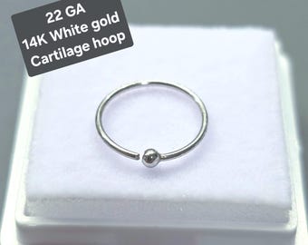 14K REAL Gold Snug Fitting Solid Gold Hoop Nose Cartilage, Dainty Hoop with Ball Ends1.75mm with outer dimension available 6mm 8 mm 10 mm