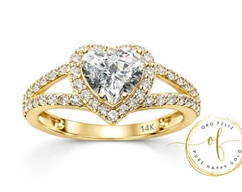 1.75 Ct 14K Real Gold Heart Halo Engagement Wedding Bridal Propose Ring
