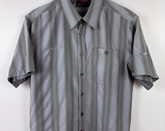 Mens Mammut Short Sleeve Stripped Lightweight Hiking Outdoor Shirt Gray Size M