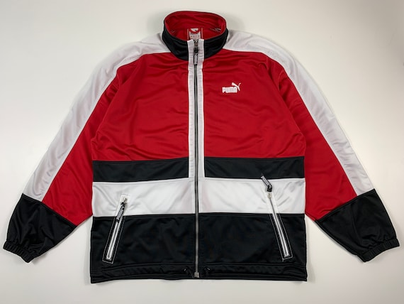 Vintage Puma Track Jacket 90s Red White Black Mens Outfit 