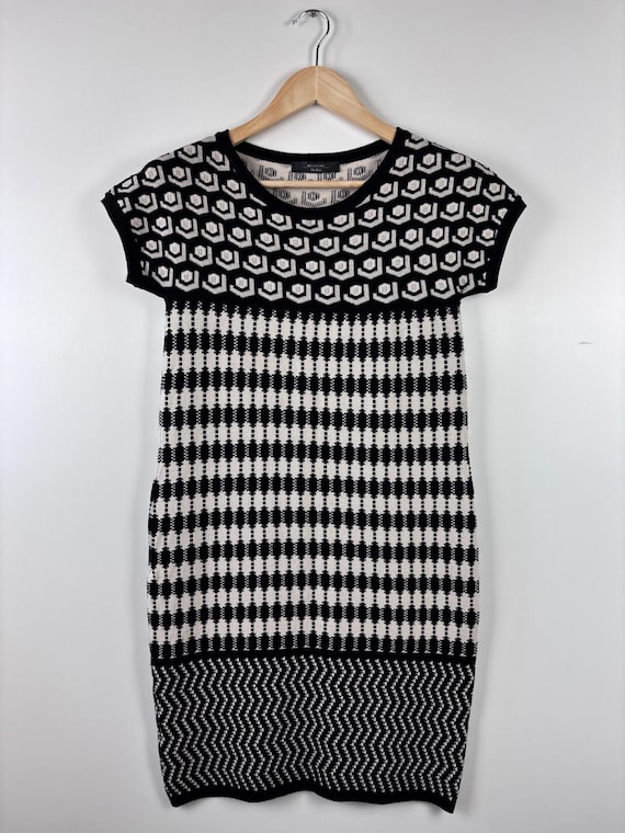 Weekend Max Mara, Weekend Max Mara Geometric Knit Sweater Dress Black White Womens Size S