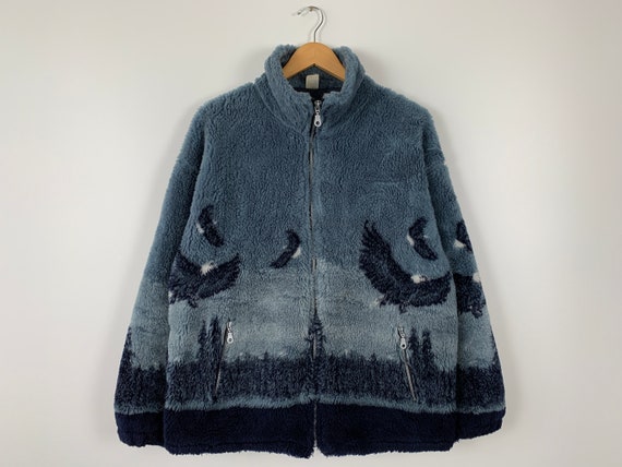 Vintage Eagles Printed Fleece Jacket Made in UK Si