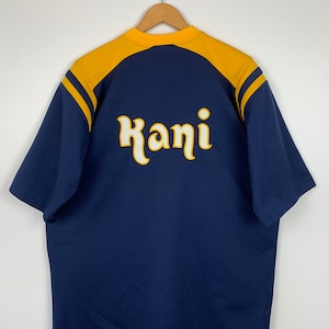 Vintage Karl Kani Endurance #89 T-Shirt Jersey Blue Yellow Jersey Hip Hop Old School Rap Street Style Size M