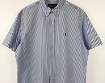Mens Polo Ralph Lauren Short Sleeve Shirt Classic Fit Striped Blue Size XL