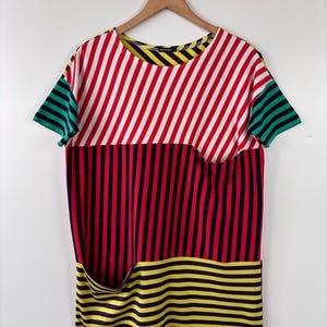 Marimekko Striped Short Sleeve Dress Colorful Tunic Size S