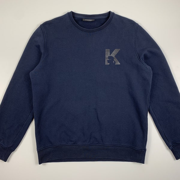 Mens Karl Lagerfeld Sweatshirt Navy Blue Crewneck Streetwear Cotton Jumper Size L