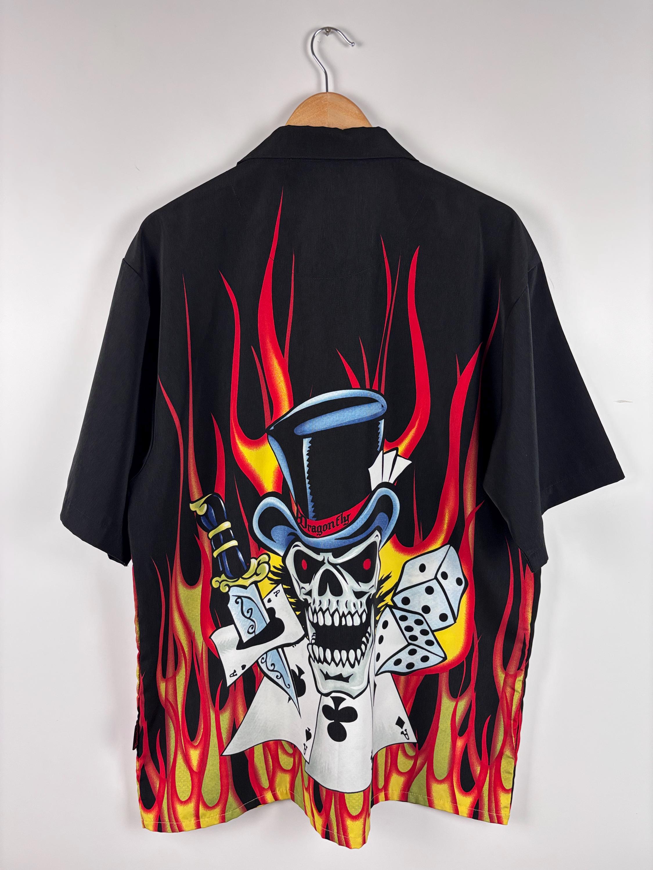 Vintage Dragonfly Roadhouse Button-up Fire Shirt Black Mens Made