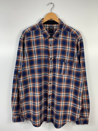 Cromoncent Camicia Uomo In Flanella Scozzese, Maniche Lunghe, Blu E Arancione, Taglia M, Casual Autunno