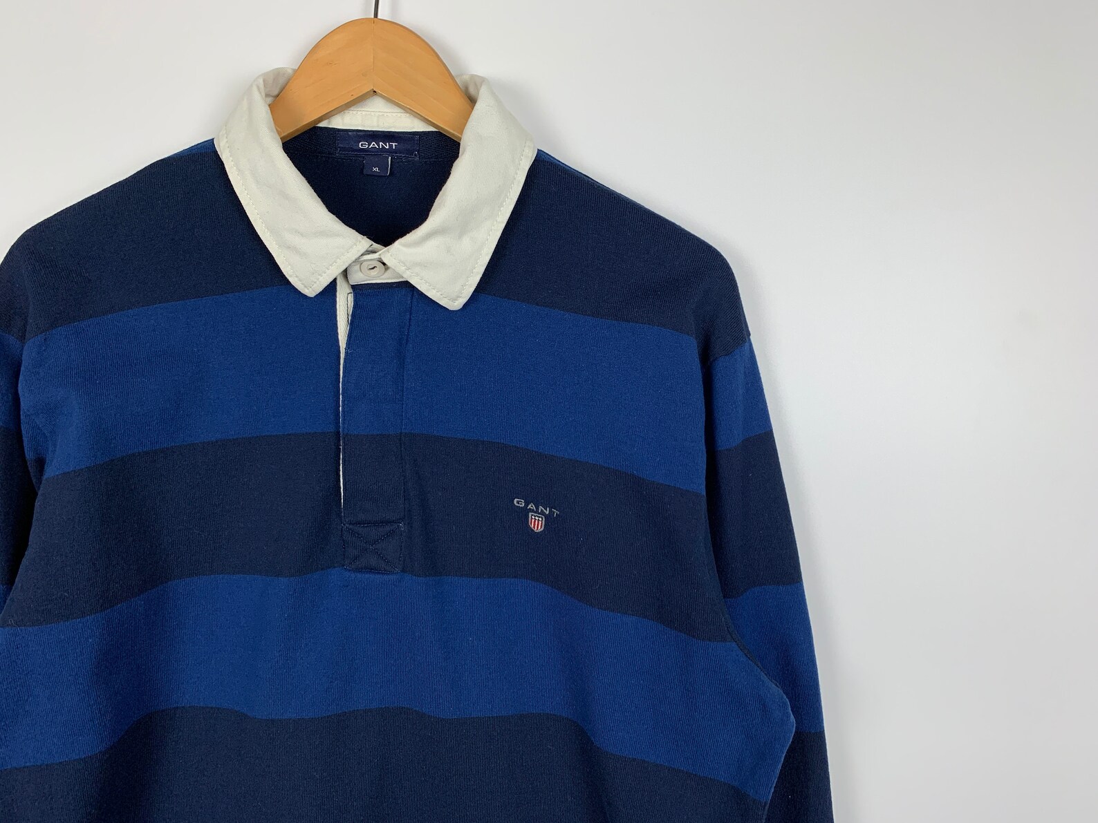 Vintage Mens GANT Long Sleeve Polo Rugby Shirt Blue Size XL Etsy