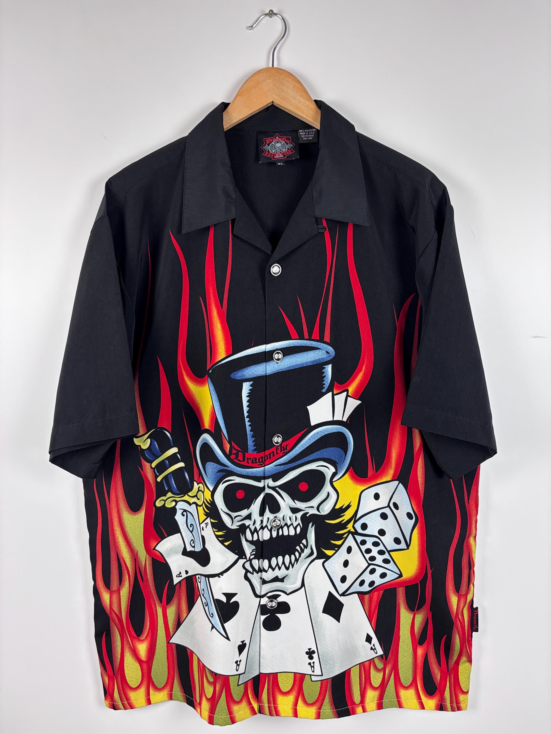 Vintage Dragonfly Roadhouse Button-up Fire Shirt Black Mens Made