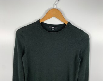 Pull Femme Uniqlo M Vert Coton Avec élasthanne Col Rond Pull