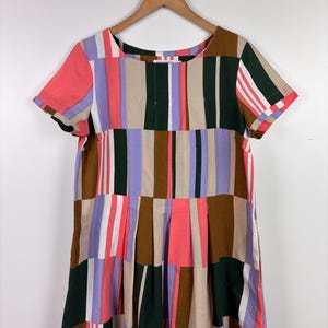 Marimekko Mirri Tunic Dress Short Sleeve Cotton Multicolor Colorblock Size 38