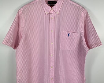 Mens Polo Ralph Lauren Short Sleeve Button Down Striped Shirt White Pink XL