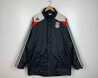 Liverpool 2006-2007 Football Bench Coat Soccer Training Jacket Adidas Athletic Sport Windbreaker Black White Red Mens  Size ~ XL