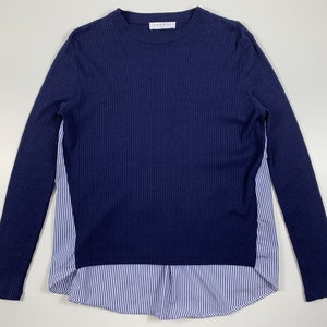 Sandro Paris Ribbed Stretch Knit Striped Shirt Back Tunic Top Blue Size 3