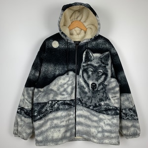Fleece jacket wolf design sale