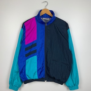 Vintage Track Jacket Colorblock Rave Colorful Winbreaker 90s Streetwear Geometric Hipster Style Size S