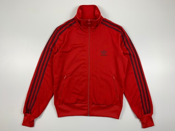 Damen Adidas Firebird Track Jacke Big Logo Rot Athletic Sport Drei