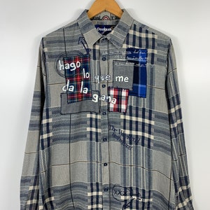 メンズ Desigual 長袖ボタンアップ チェック シャツ グレー サイズ M