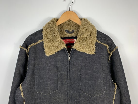 Vintage 90s Guess USA Sherpa Denim Jacket Gray Me… - image 2