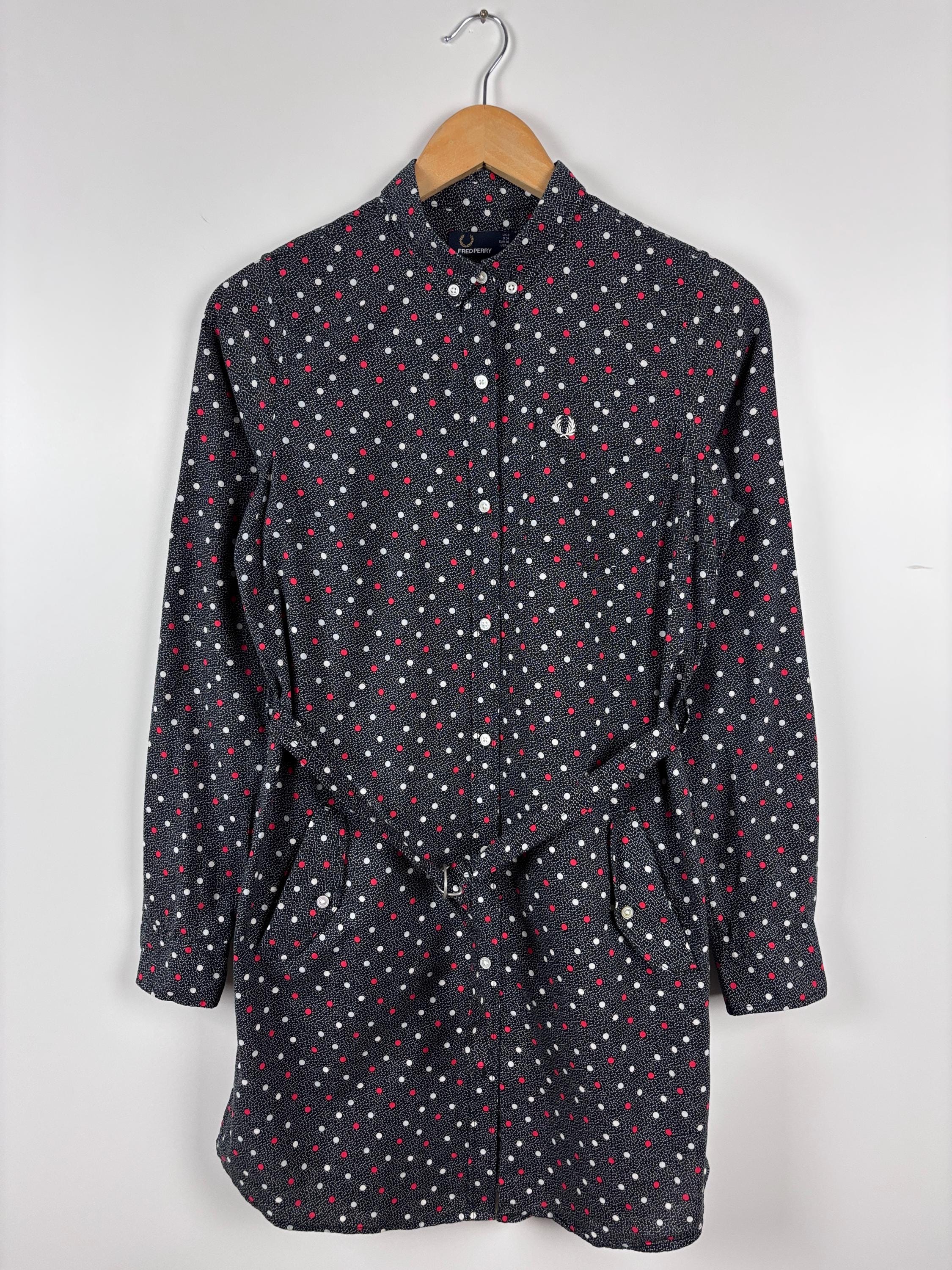 Womens Fred Perry Polka Dot Belted Shirt Dress Gray Size US 4 UK 8 EU 36 Etsy