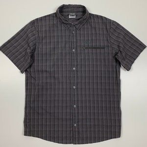 Mens Jack Wolfskin Short Sleeve Button Up Plaid Shirt Outdoor Hiking Capming Size L