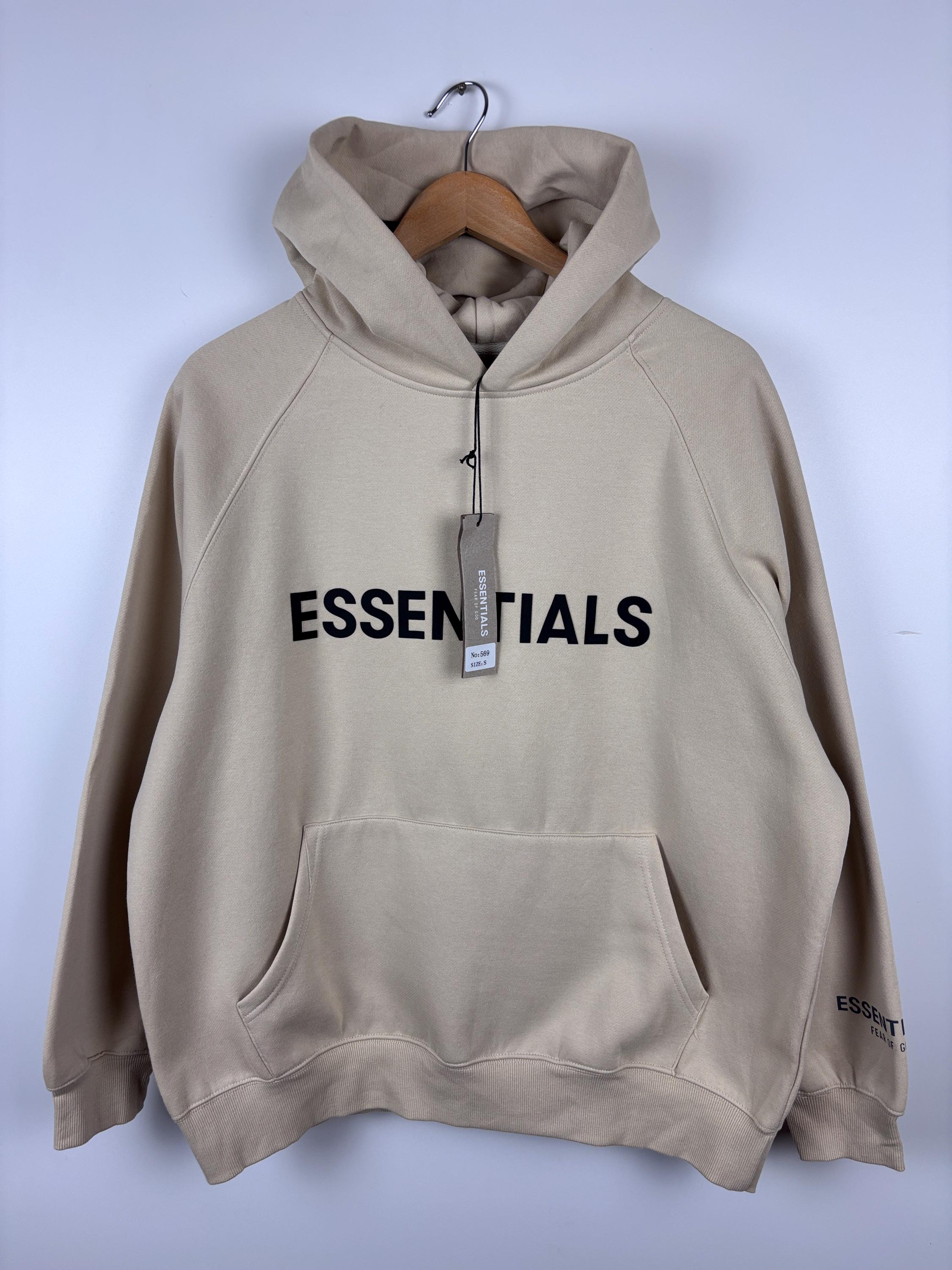 Mens Essentials Fear of God Hoodie Beige Size S