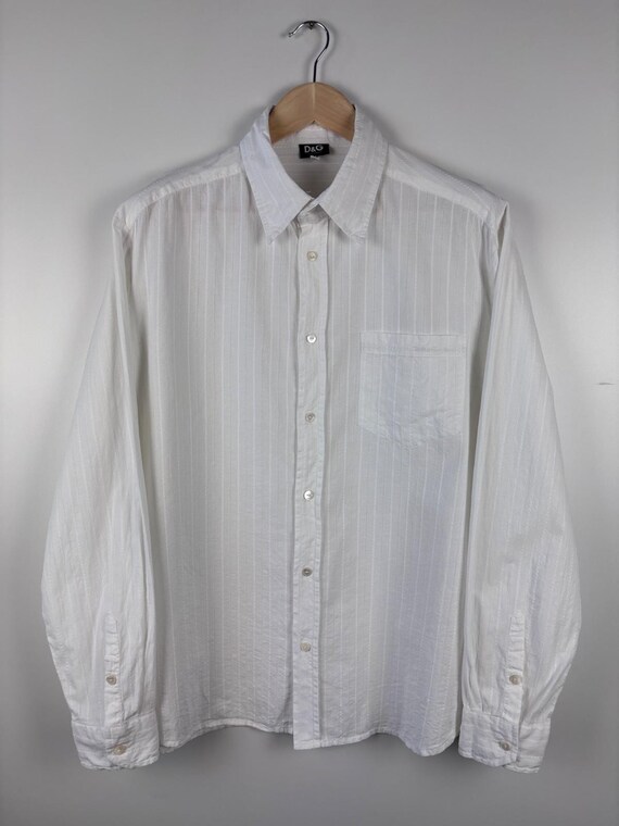 Dolce & Gabbana, Vintage Dolce & Gabbana Textured Striped Shirt Cotton White Mens Size 38 52 (XL)