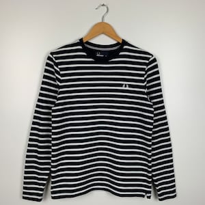 Mens Fred Perry Striped Longsleeve Jumper Sweatshirt Blue White Size XS