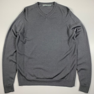 Mens Icebreaker Merino Wool V-Neck Sweater Jumper Gray Size L