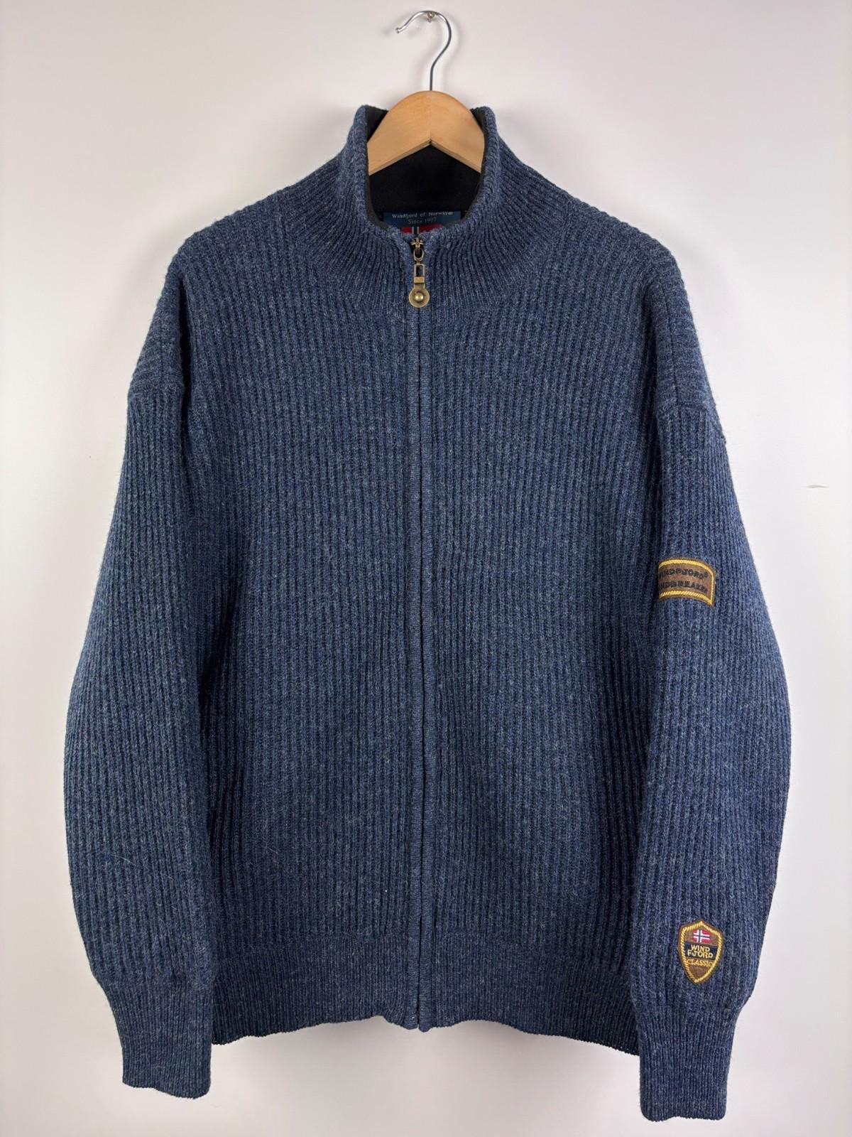 Mens Windfjord of Norway Full Zip Pure Wool Sweater Windbreaker