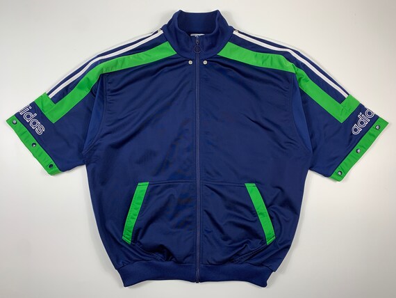 Vintage Adidas Track Top Jacket Big Logo Spellout 90s Blue Green