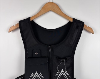 AMOSTEC Running Phone Holder Vest with 5 Pockets Adjustable Waistband Unisex