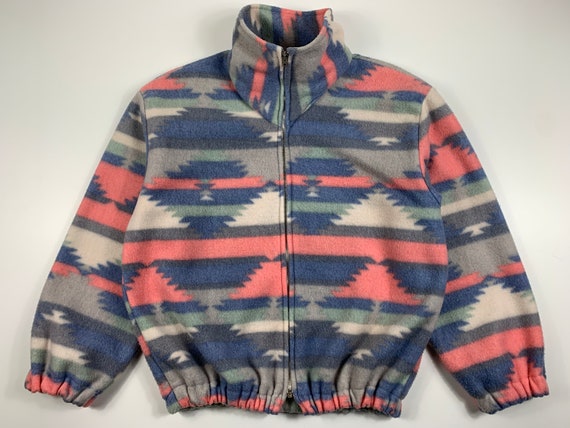 Vintage 90s Geometric Navajo Fleece Sweater Zip Jacket