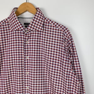 Mens SUITSUPPLY Button Down Long Sleeve Check Dress Shirt Plaid Red White Classic Size 43/17