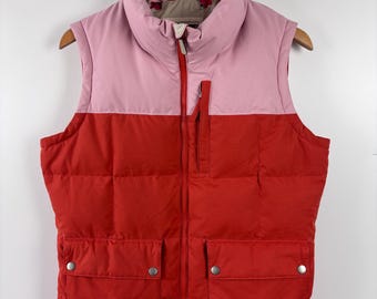 80s Ski Vest Zip Snap up Puffer Vest Red Tan Color Block Puffy