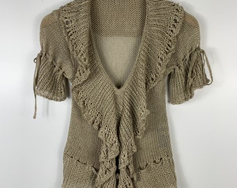 Damen Ralph Lauren Leinen-Pullover mit Fischnetz-Top, Beige, Größe ~ S