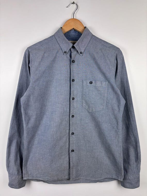 Mens Nudie Jeans Chambray Denim Shirt Organic Cotton Blue Size S