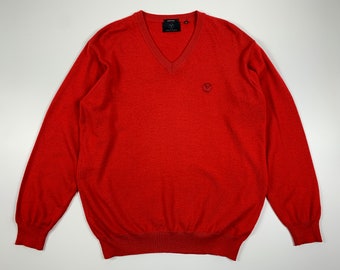 Hombre Carlo Colucci V Cuello Jersey Suéter de Lana Tamaño Rojo XL