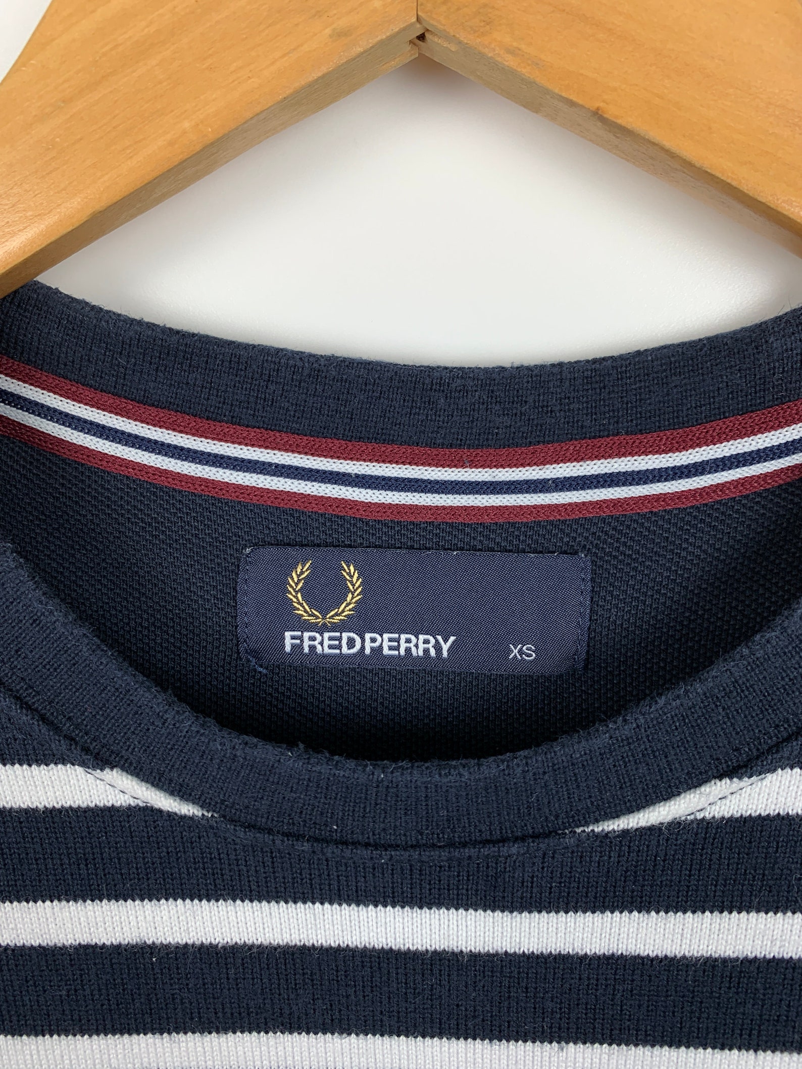 Mens Fred Perry Striped Longsleeve Jumper Sweatshirt Blue White Size XS ...