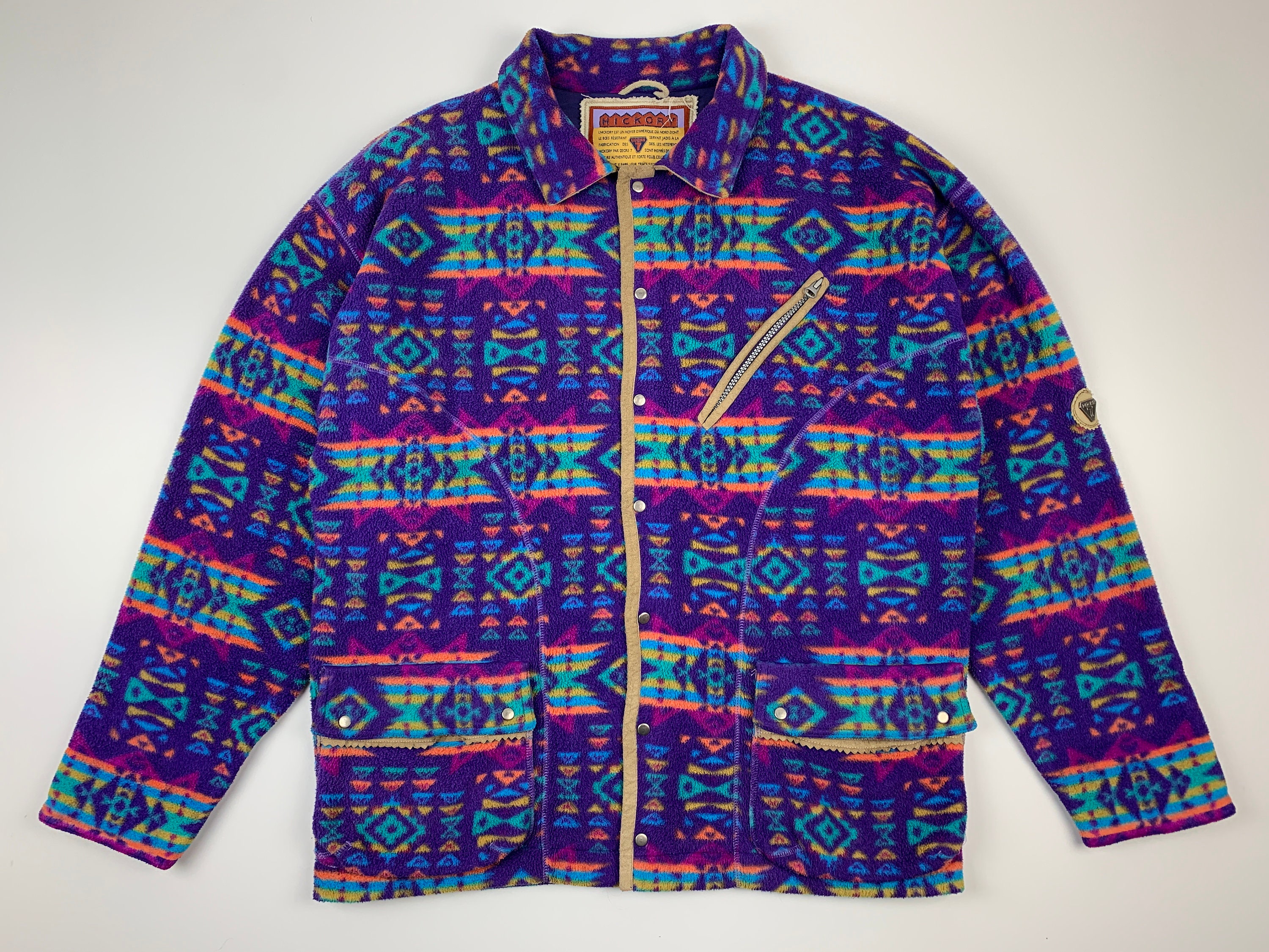 Vintage Fleece Style Sweater Jacket  Aztec Pattern Open Sweater  Rare Retro Style Unisex  Fashion  XL