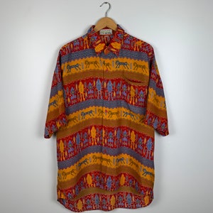 Vintage 90s Aztec Short Sleeve Hawaiian Party Beach Shirt Crazy Pattern Summer Mens Size XL